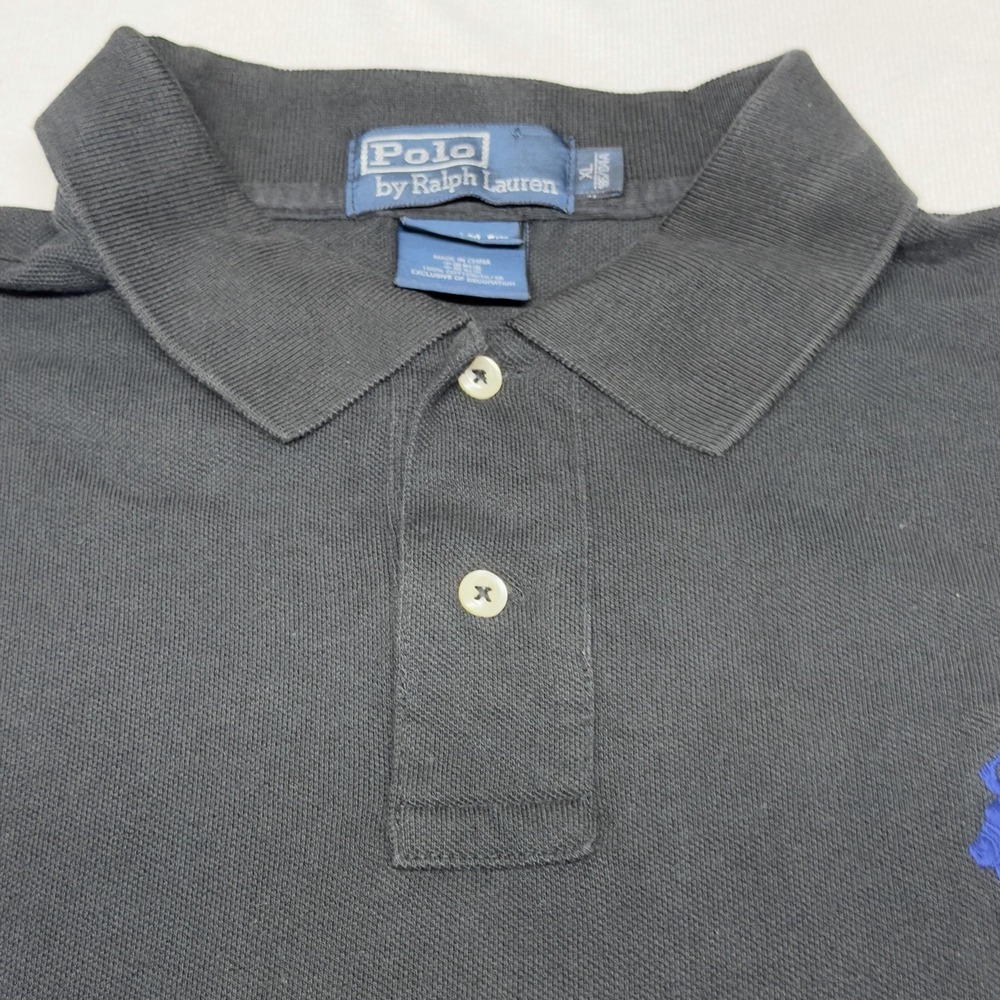 Polo Ralph Lauren Big Pony Long Sleeve Polo Shirt‎ Black With Blue Pony Men's XL - Picture 2 of 11